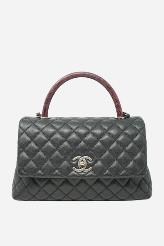 Pre-Owned Chanel Caviar Coco Handle Lizard Small