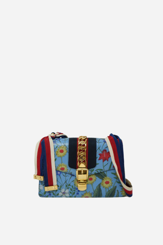 Gucci Blue Floral Print Sylvie Handbag