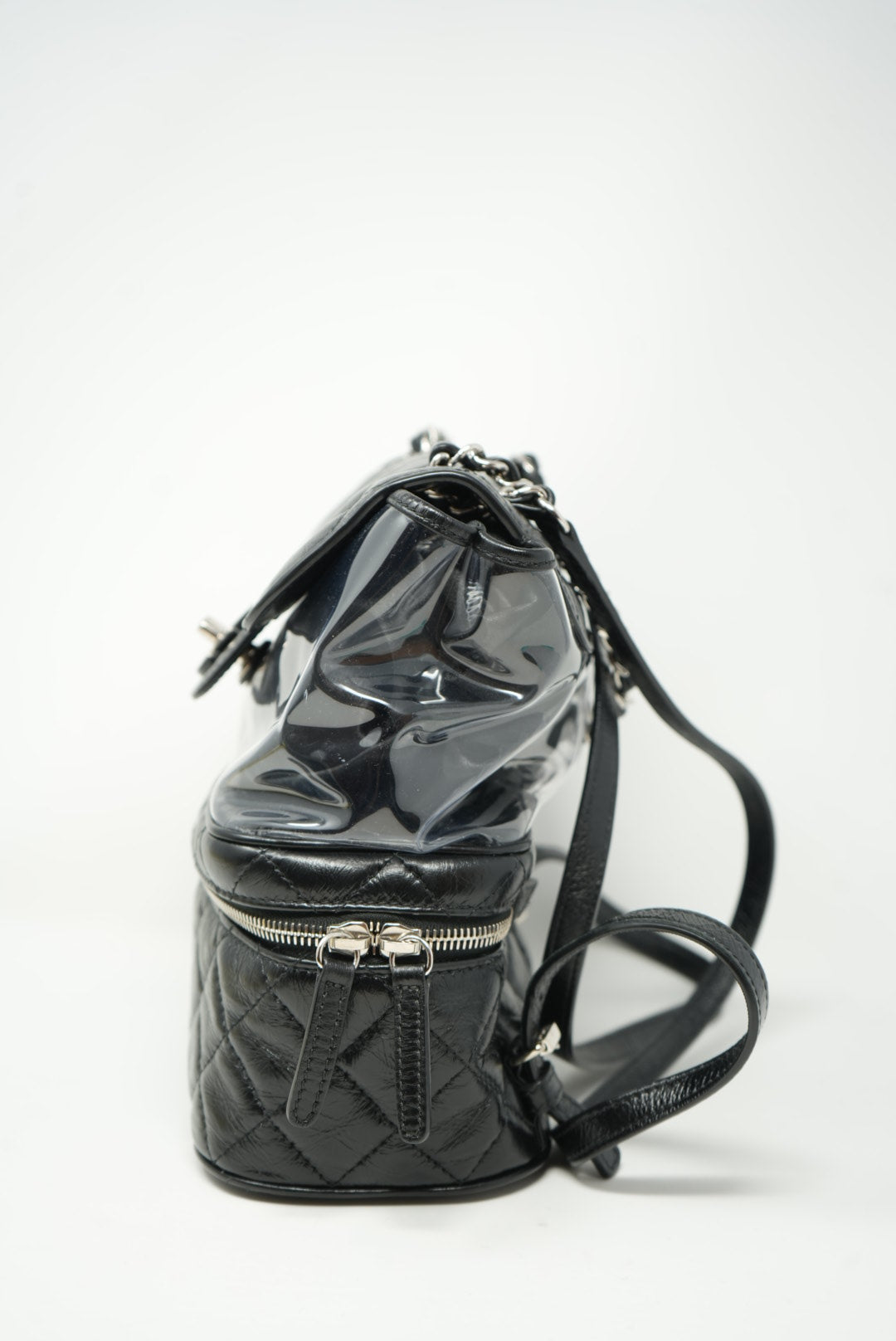 Pre-Owned CHANEL 2018-2019 Black Calfskin PVC Quilted Backpack