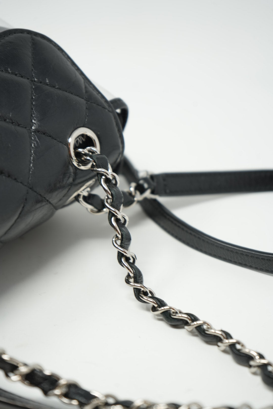 Pre-Owned CHANEL 2018-2019 Black Calfskin PVC Quilted Backpack