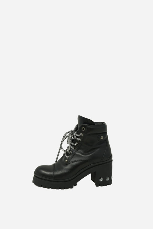 Miu Miu Lace Up Rhinestone Studded Boots