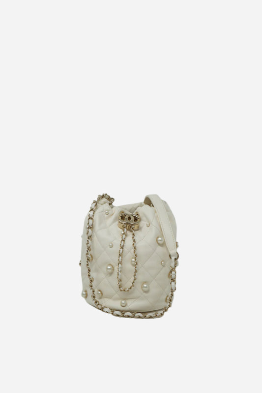 Pre-owned Chanel Lambskin Pearl Drawstring Bag 2021
