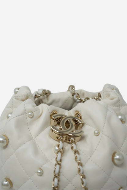Pre-owned Chanel Lambskin Pearl Drawstring Bag 2021