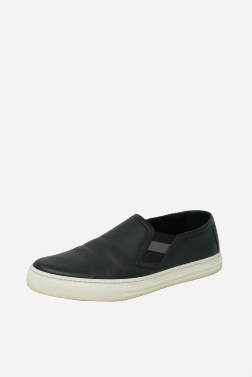 Gucci Black Leather Slip-On Sneakers Size 38