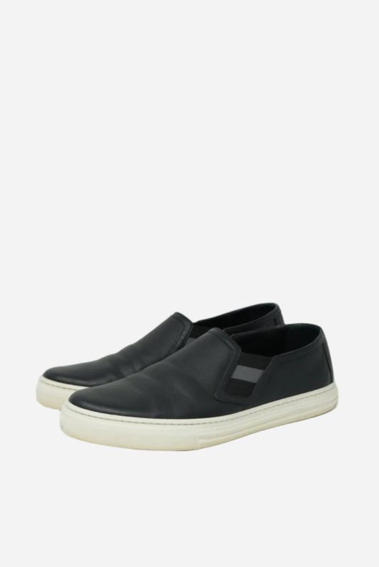 Gucci Black Leather Slip-On Sneakers Size 38