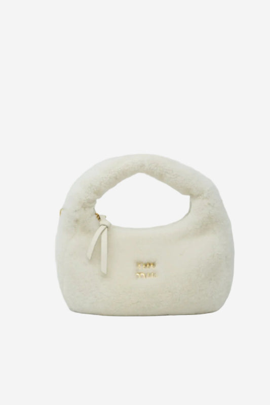 Miu Miu White Mini Shearling Wander bag