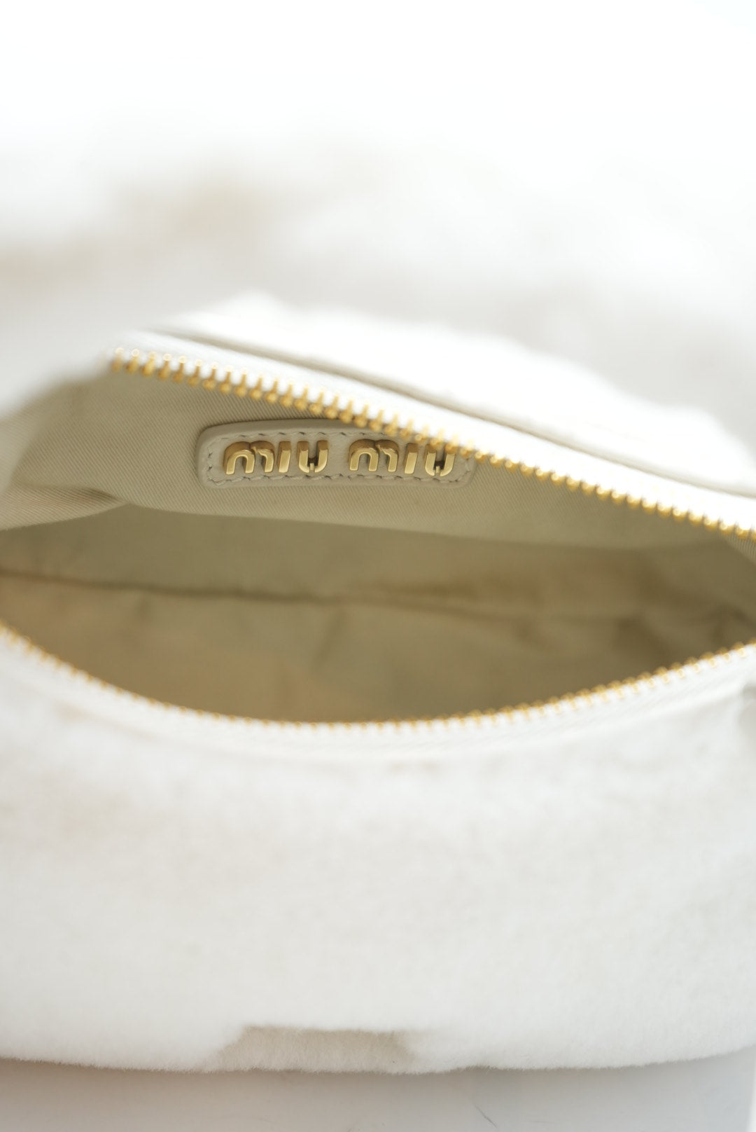 Miu Miu White Mini Shearling Wander bag