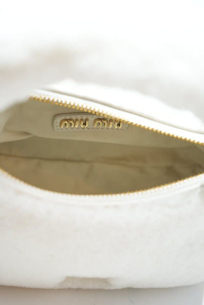 Miu Miu White Mini Shearling Wander bag