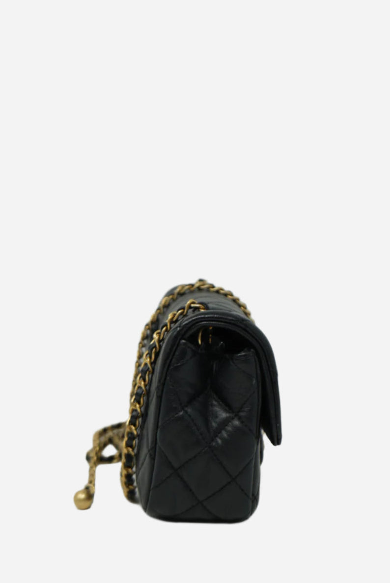 Pre-Owned CHANEL Black Lambskin Pearl Crush Mini Rectangular Crossbody Bag