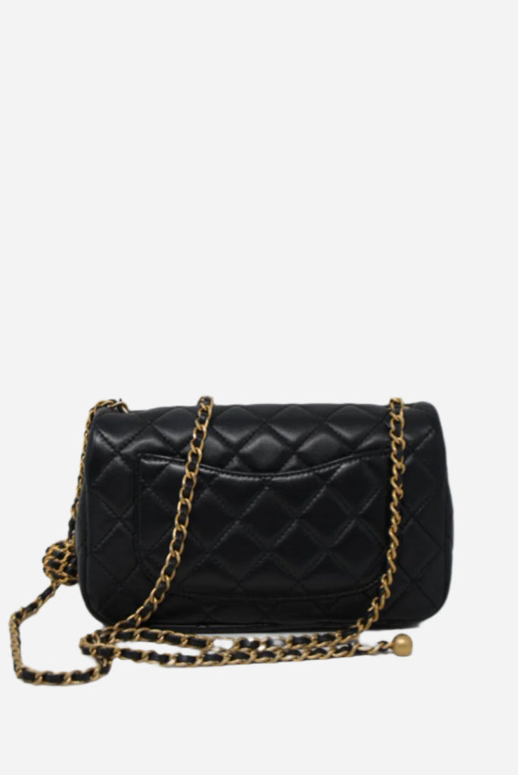 Pre-Owned CHANEL Black Lambskin Pearl Crush Mini Rectangular Crossbody Bag