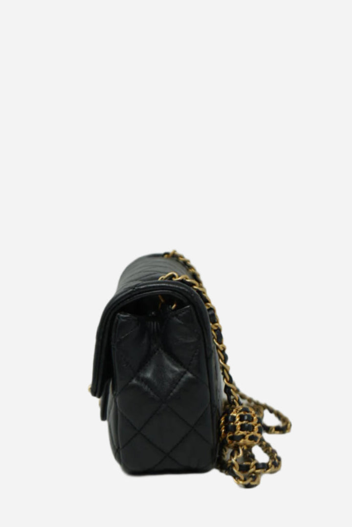 Pre-Owned CHANEL Black Lambskin Pearl Crush Mini Rectangular Crossbody Bag