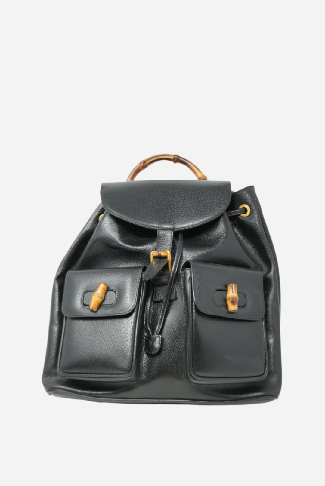 Gucci Black Leather Bamboo Backpack