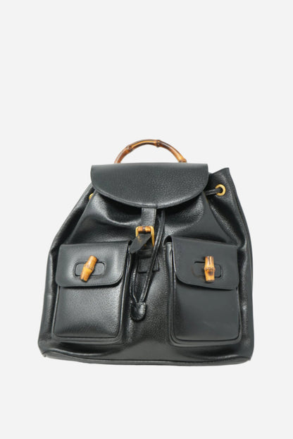 Gucci Black Leather Bamboo Backpack