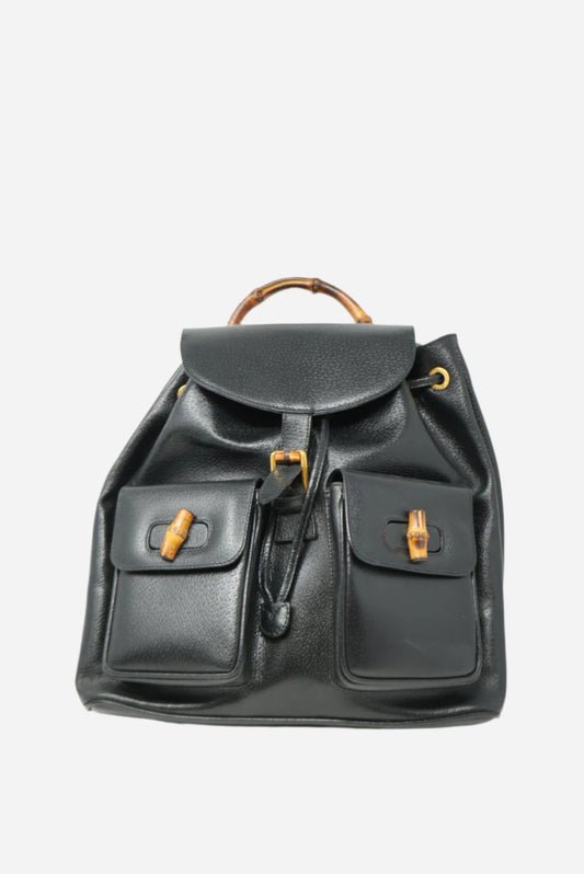 Gucci Black Leather Bamboo Backpack