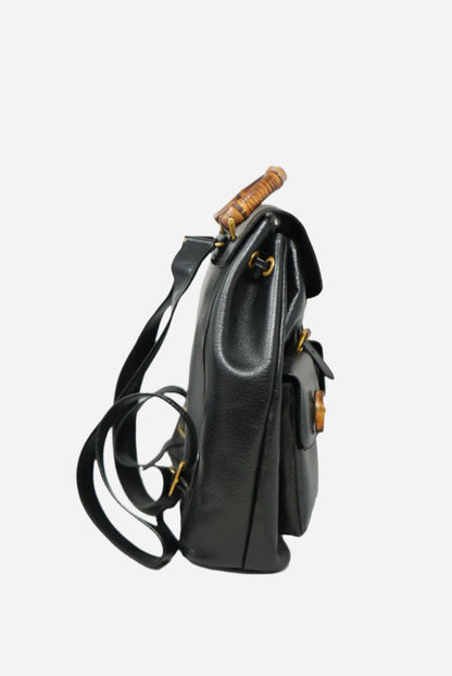 Gucci Black Leather Bamboo Backpack