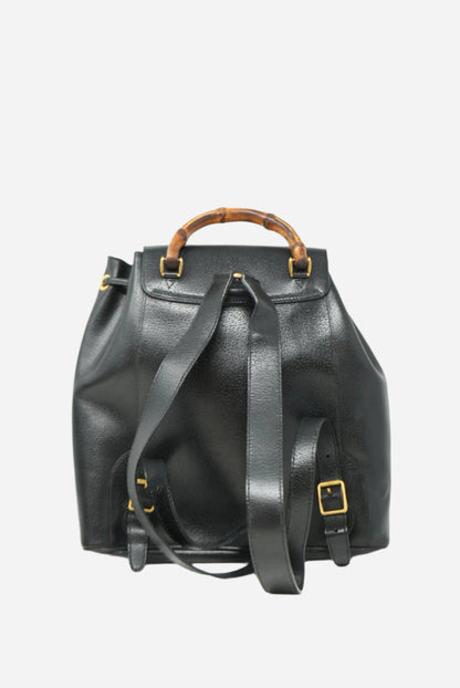 Gucci Black Leather Bamboo Backpack