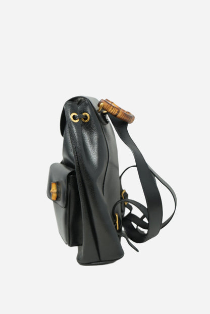 Gucci Black Leather Bamboo Backpack