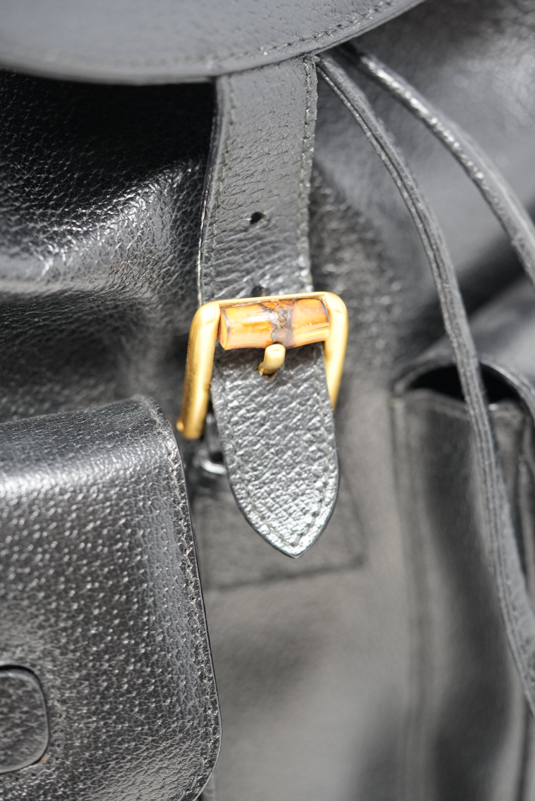 Gucci Black Leather Bamboo Backpack