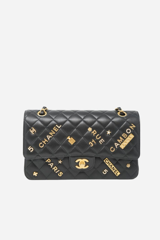 Pre-Owned Chanel Rue Cambon Charms Double Flap 2021 Lambksin Medium