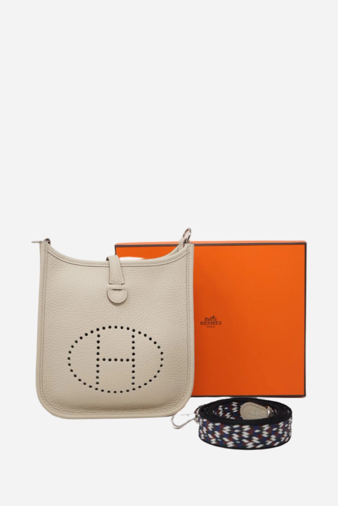 Hermes 2023 White Clemence Leather Mini Evelyne