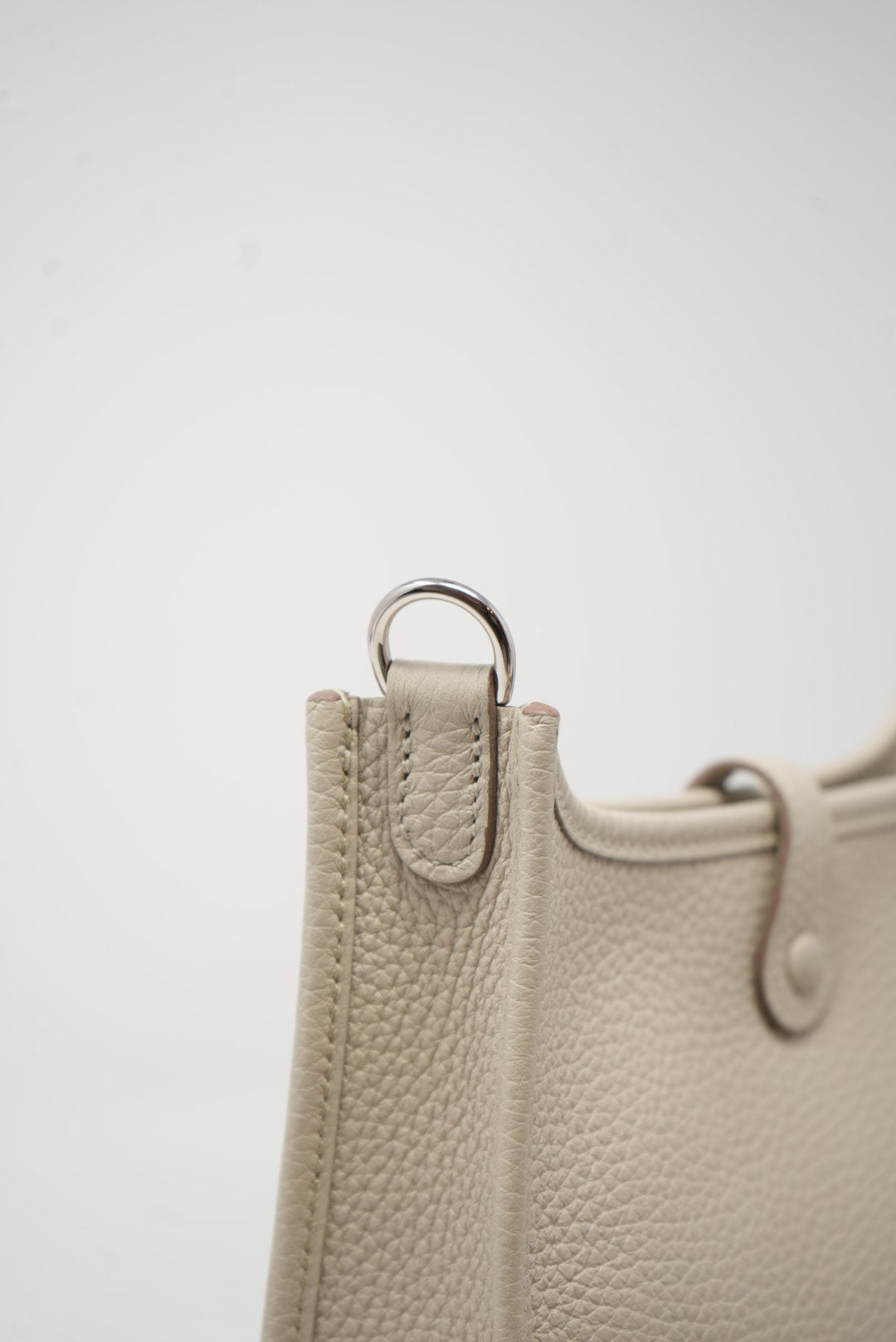 Hermes 2023 White Clemence Leather Mini Evelyne