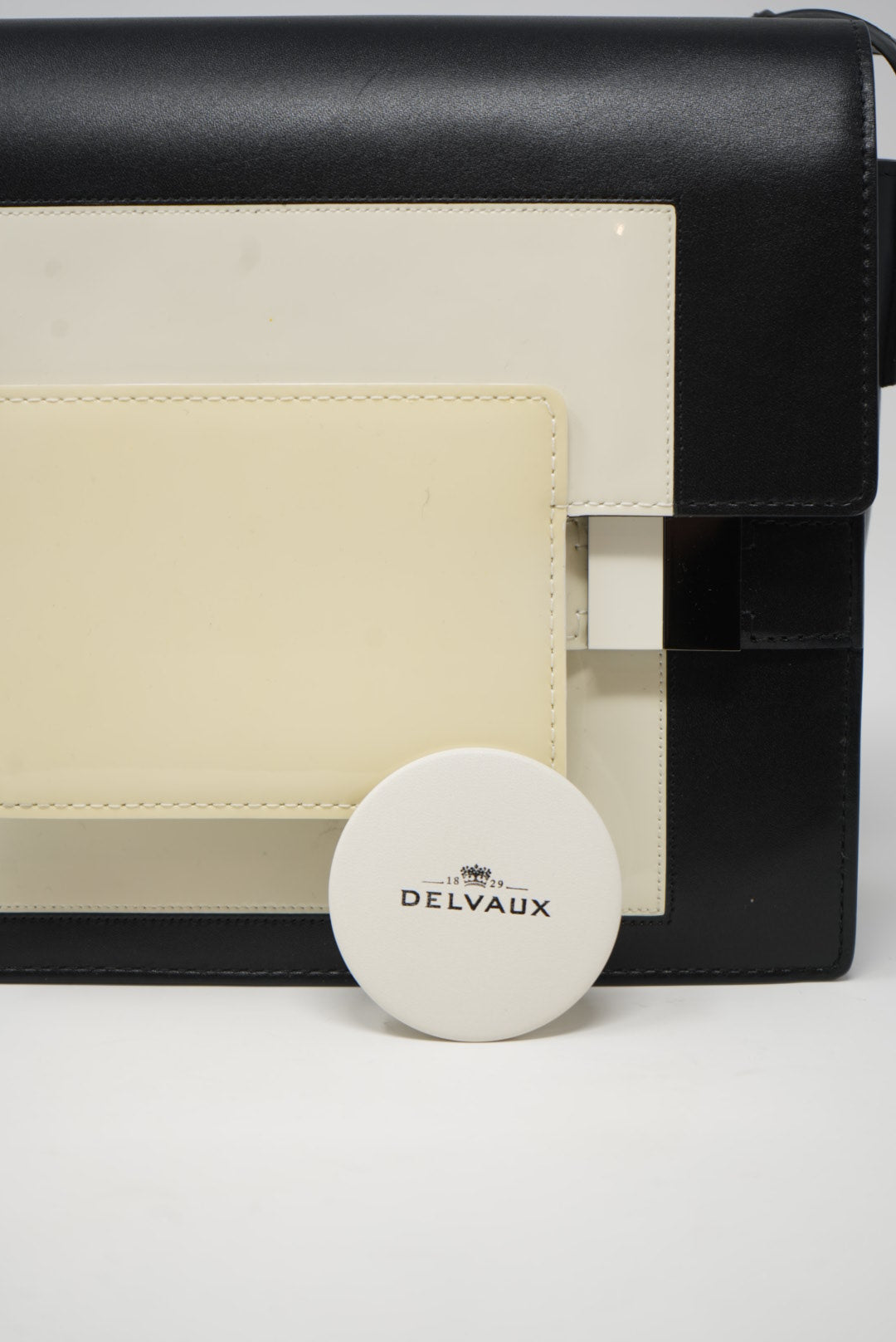 Delvaux Madame Shoulder Bag Black/White with Mirror