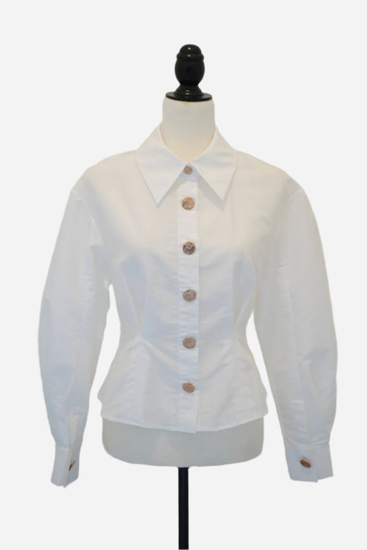 PortSpure White Long-Sleeve Blouse Size 36