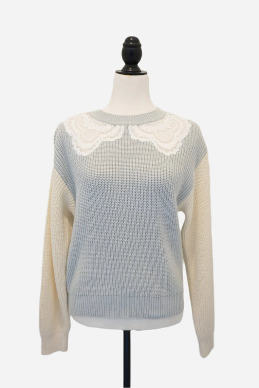 Self-Portrait Green/White Lace sweater Size L