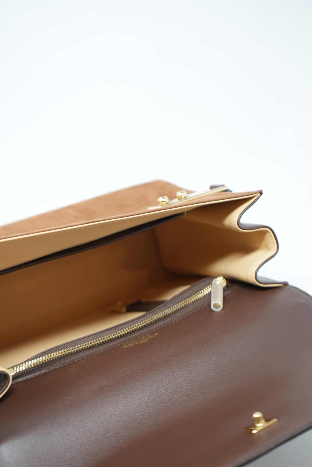 Delvaux Brown Suede/Calfskin Tempete Top Handle With Strap