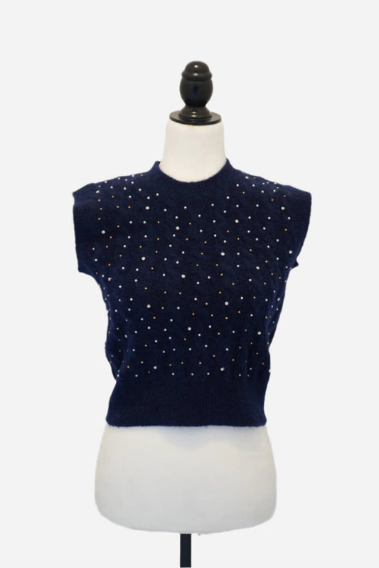 Maje Blue Crystal-Studded Vest Size 1