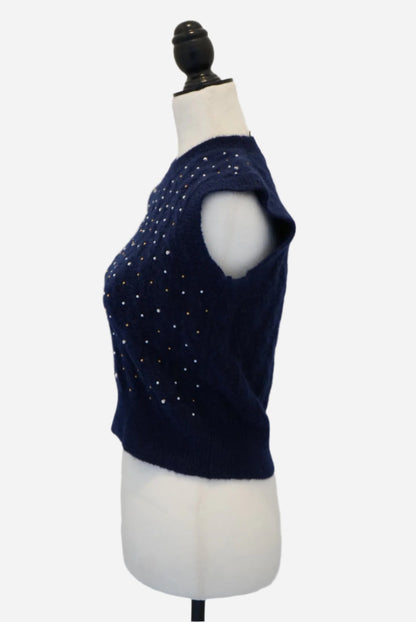 Maje Blue Crystal-Studded Vest Size 1