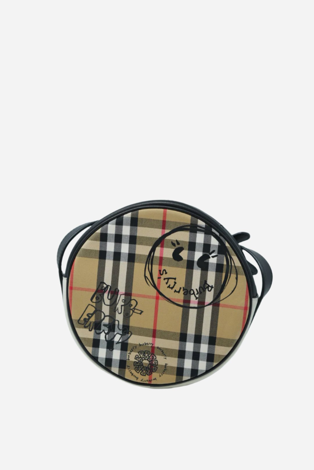 Burberry Canvas/Leather Check Cartoon Print Round Bag