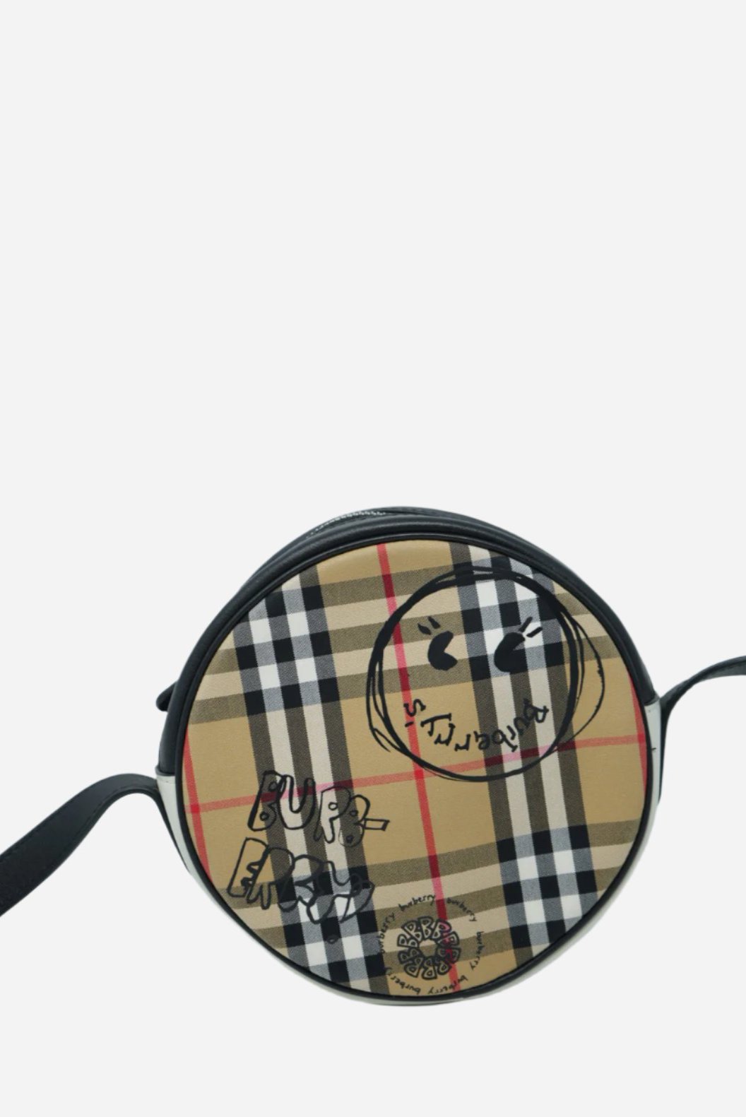 Burberry Canvas/Leather Check Cartoon Print Round Bag