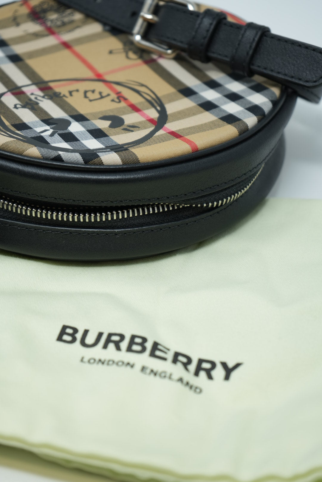 Burberry Canvas/Leather Check Cartoon Print Round Bag