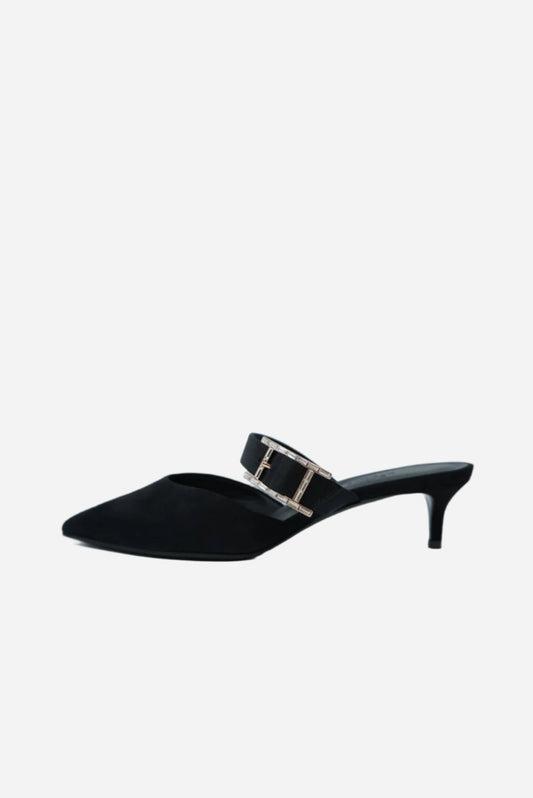 Hermes Black Satin Blink Heels Mules NW Size 36