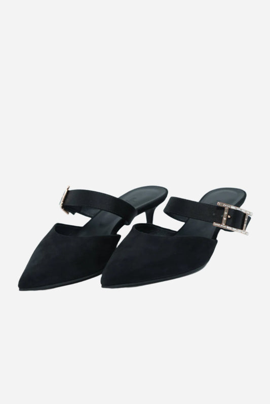 Hermes Black Satin Blink Heels Mules Size 36