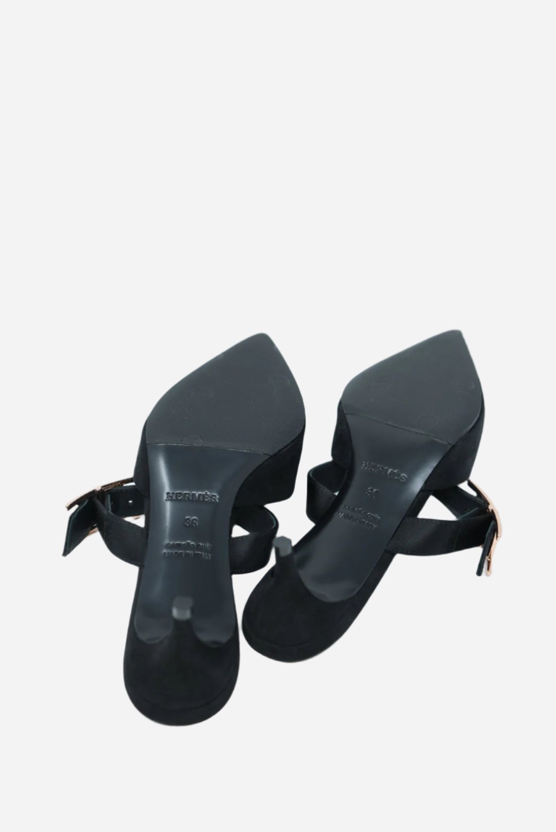 Hermes Black Satin Blink Heels Mules NW Size 36