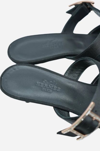 Hermes Black Satin Blink Heels Mules NW Size 36