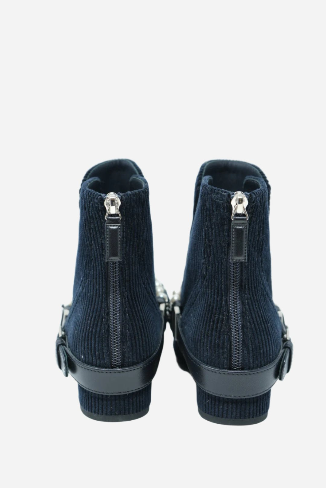 Pre-Owned Chanel Navy Velvet Satin & Faux Pearl Ankle Boots Size 36