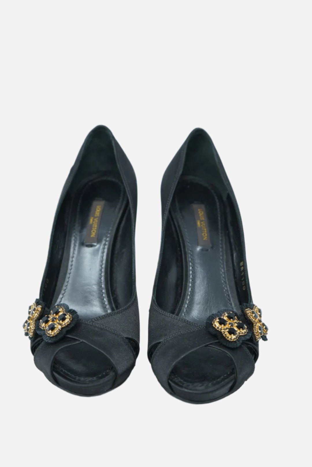 Louis Vuitton black Satin Athen Peep Toe Heels NW Size 35.5