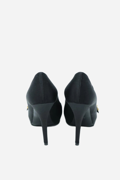 Louis Vuitton black Satin Athen Peep Toe Heels NW Size 35.5