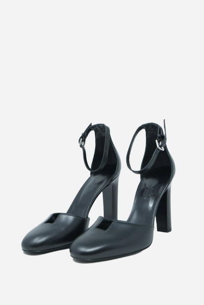 Hermes Black Leather Ankle Strap Sandals NWT Size 37