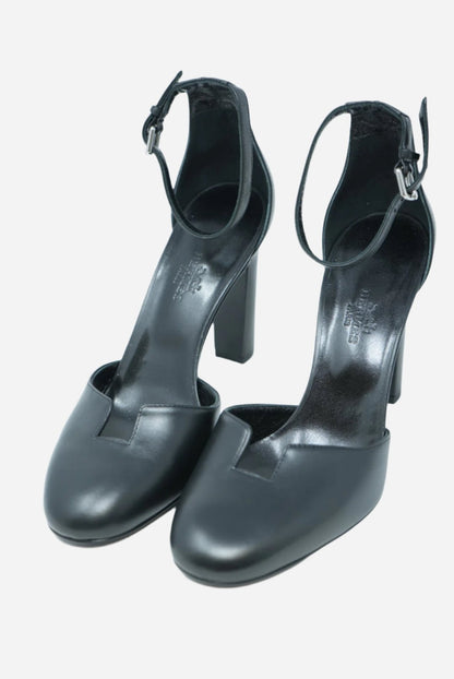 Hermes Black Leather Ankle Strap Sandals NWT Size 37