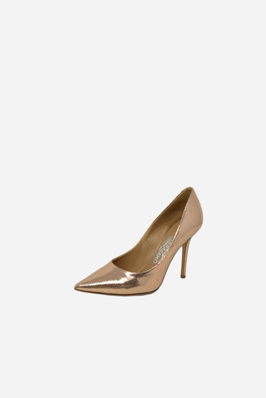 Salvatore Ferragamo Gold Pointed Heels