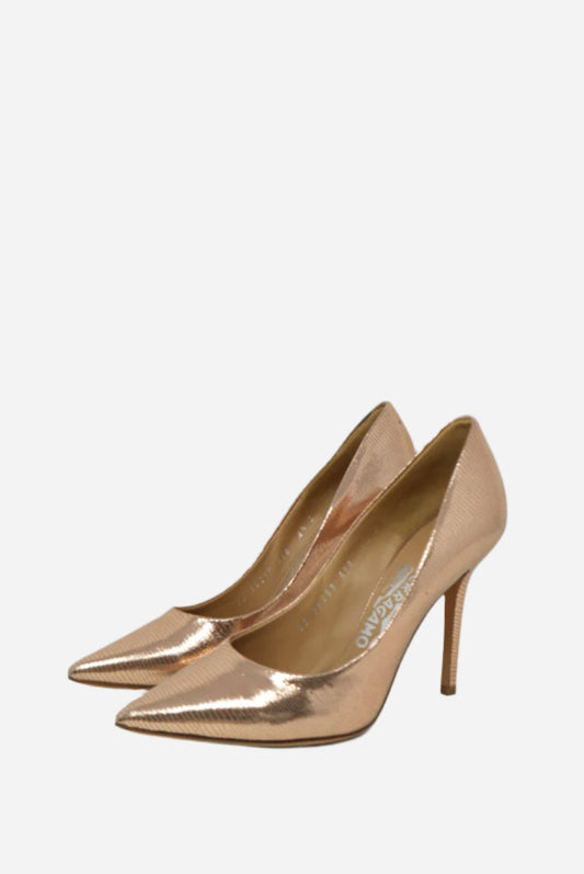 Salvatore Ferragamo Gold Pointed Heels Size 6.5