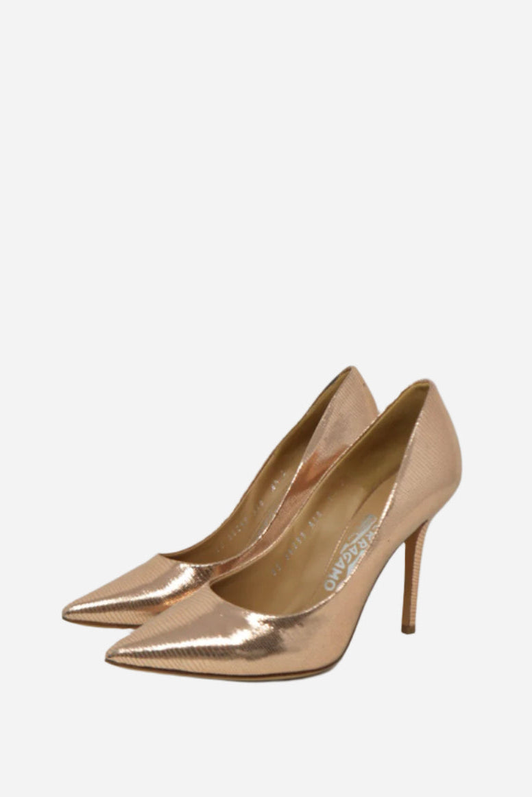 Salvatore Ferragamo Gold Pointed Heels Size 6.5