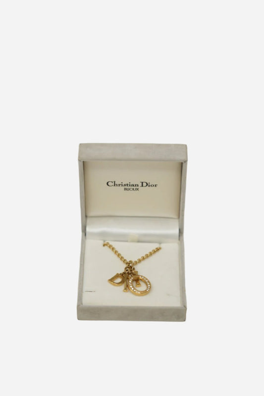 Dior Vintage Logo Rhinestone Necklace
