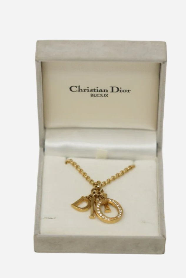 Dior Vintage Logo Rhinestone Necklace