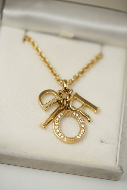 Dior Vintage Logo Rhinestone Necklace