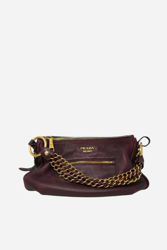 Prada Zip Leather Hobo Bag Replaced Lining